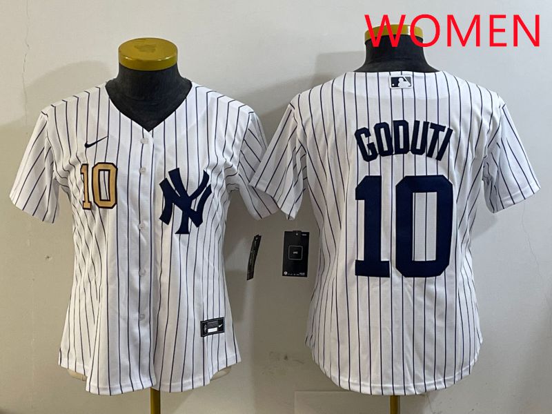 Women New York Yankees #10 Goduti White Stripe 2025 Nike MLB Jersey style 1
